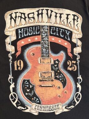 Nashville Music City Graphic Tee - Black with Orange Guitar